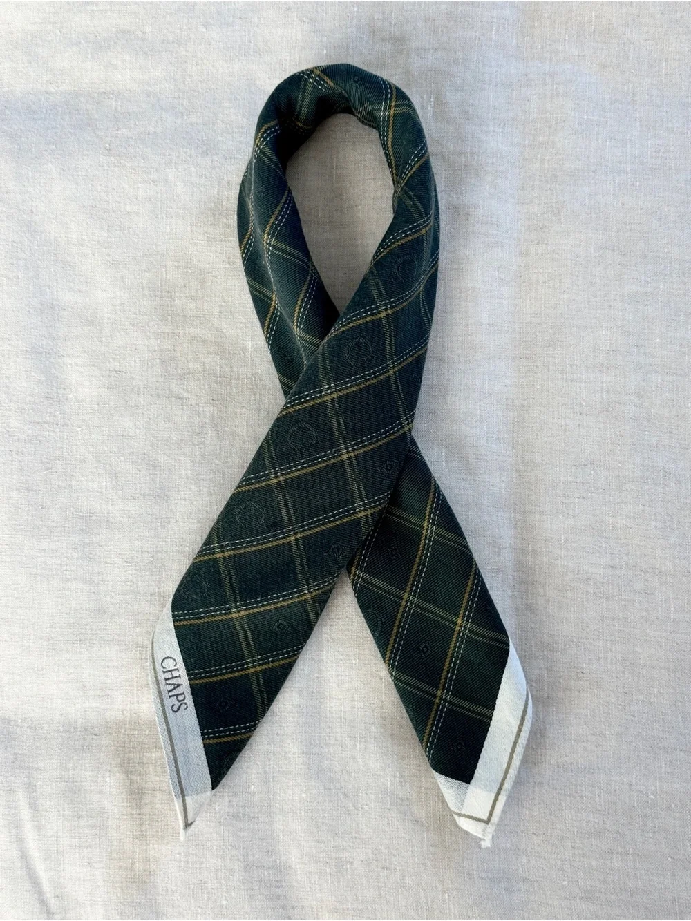 Vintage CHAPS Ralph Lauren Green Plaid Cotton Head Scarf Bandana Made in Japan
